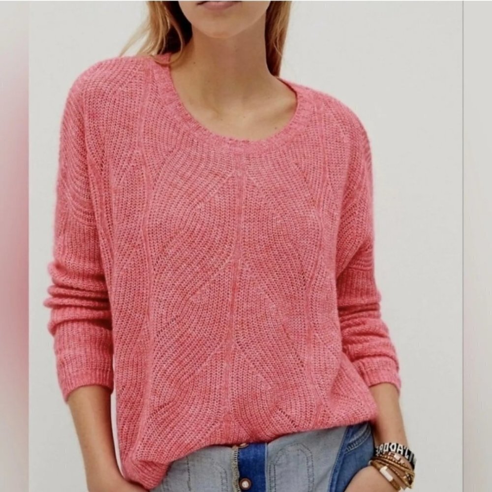 Anthropologie Pink Cable-Knit Crewneck Sweater